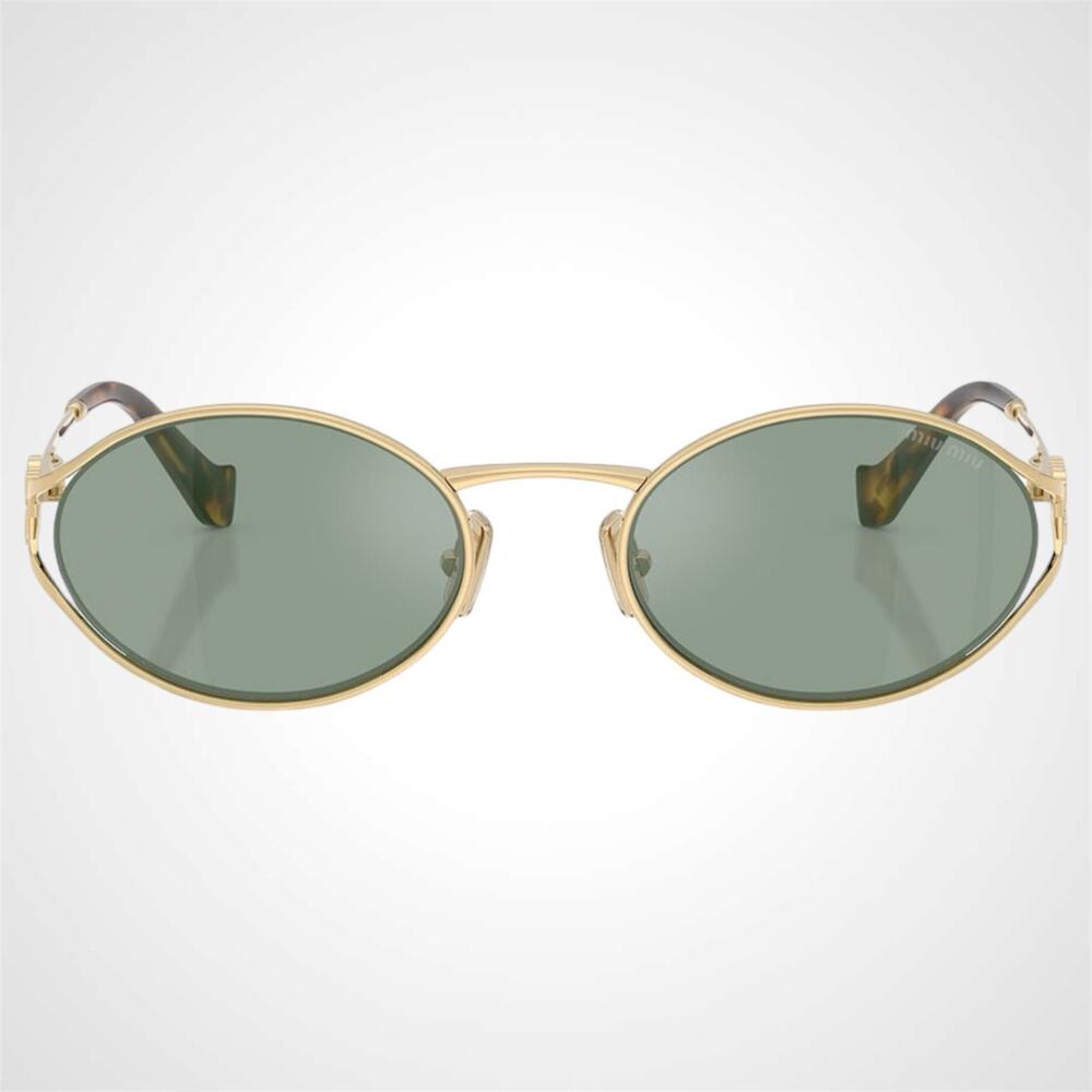 New MIU MIU Sunglasses Gold Oval Green Lens 54mm Oval Metal - Picture 2 of 8